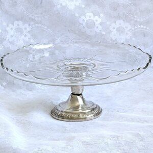 Vintage AMSTON Sterling Silver Glass Weighted Cake Dessert Stand Plate 11"